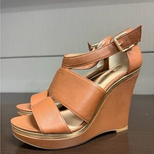 INC Tan Wedge Sandals Size 7 | Platform Ankle Strap | EUC